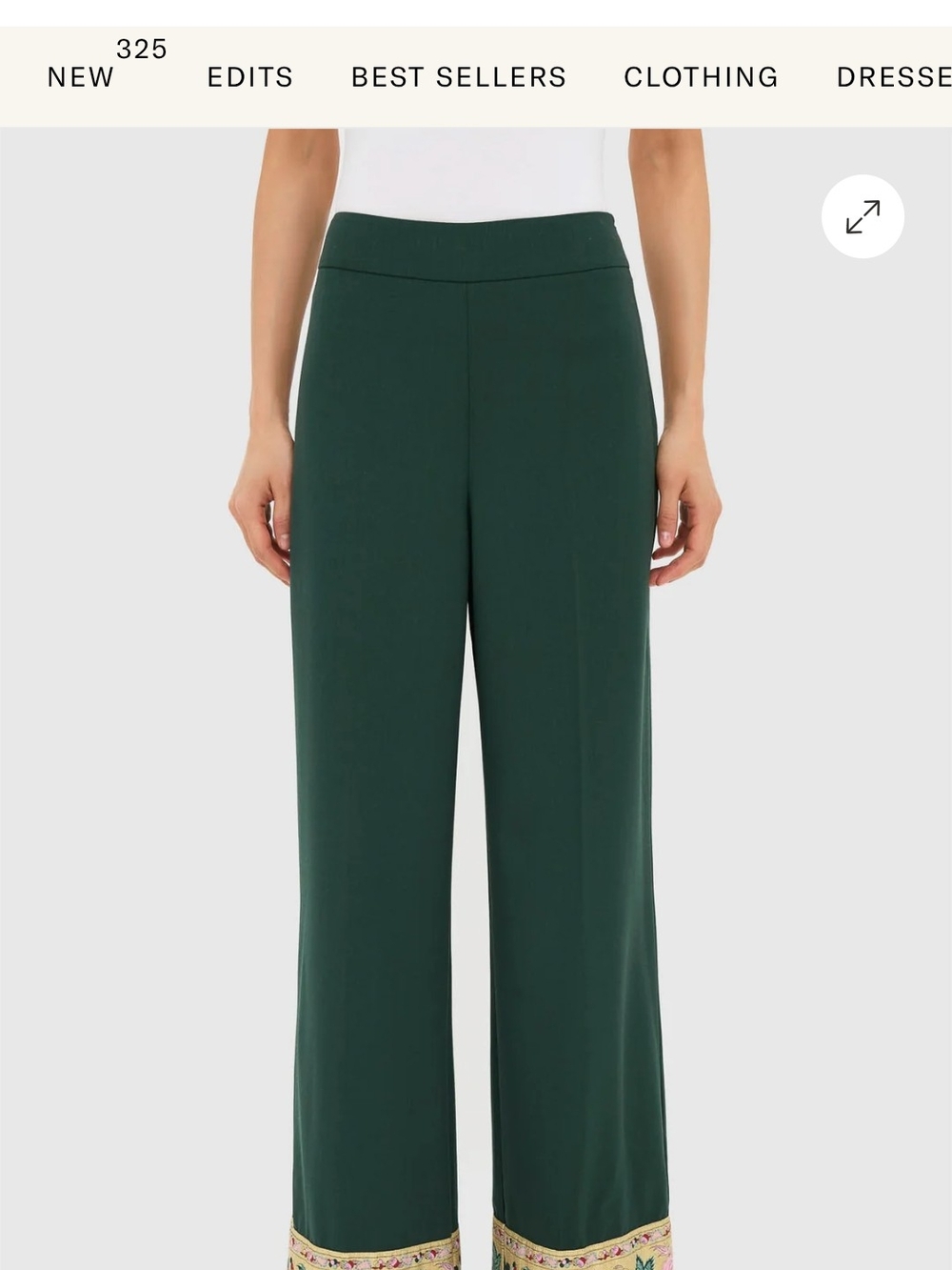 Tuckernuck Dark Green Wide-Leg Pants with Embroidered Hem